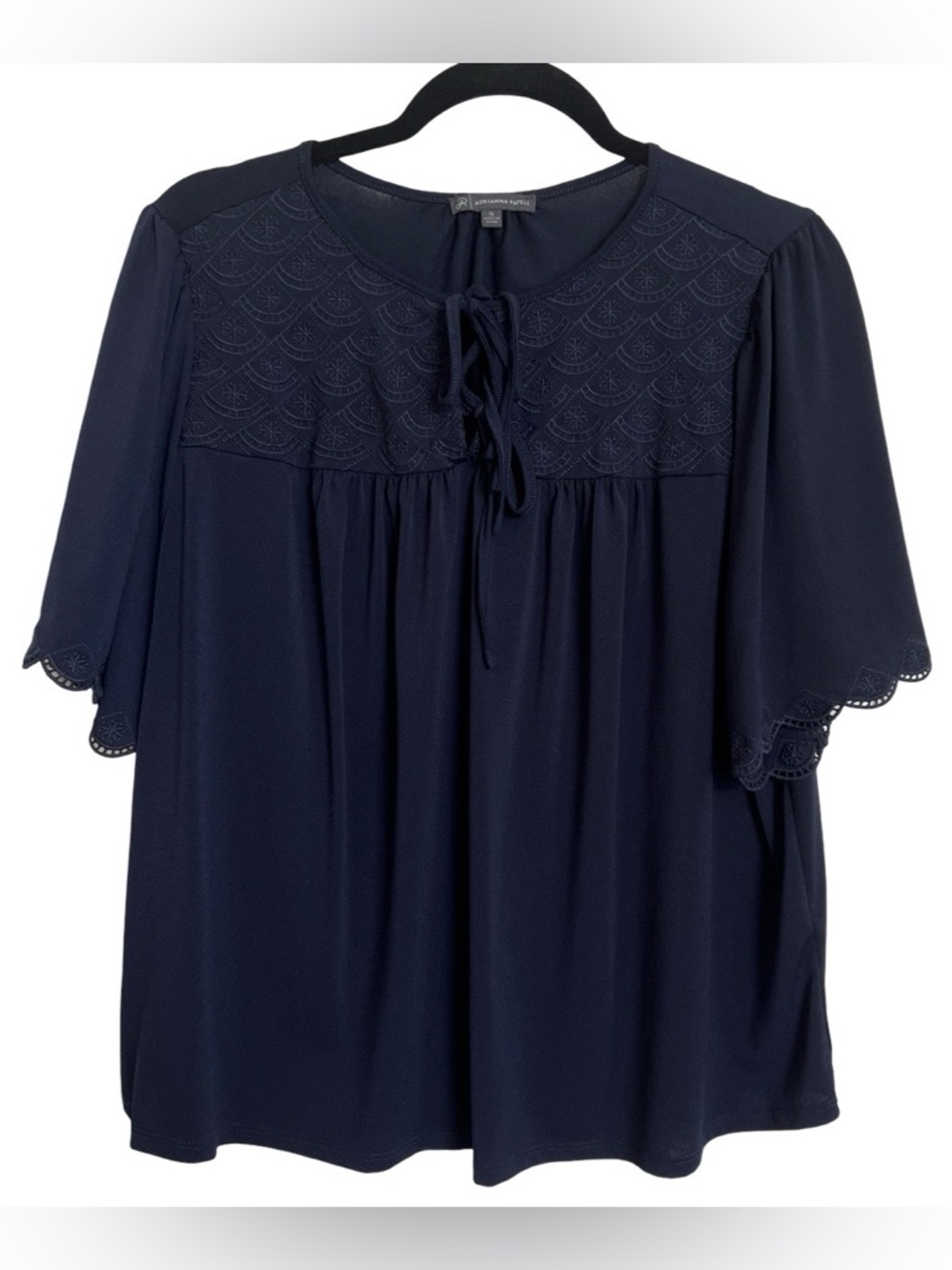 Ladies Adrianna Papell navy flutter sleeve top SZ XL X-Large